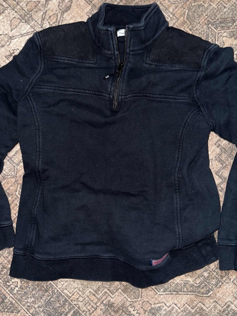 Vineyard Vines Black Pullover with Pink Logo Patch